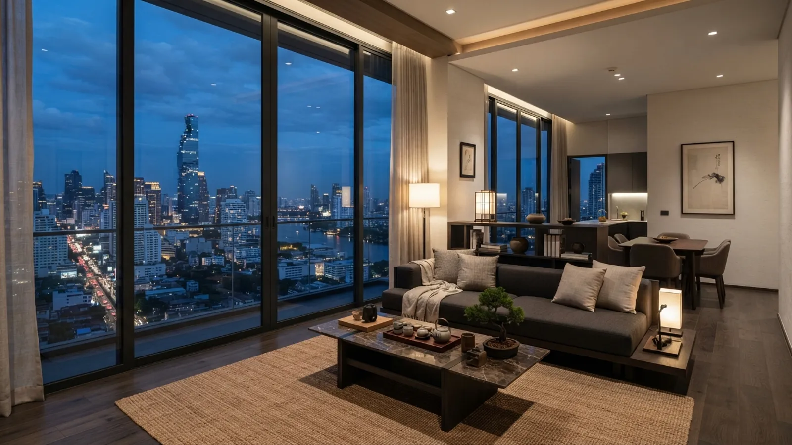 Modern high-rise apartment interior in Bangkok, Thailand