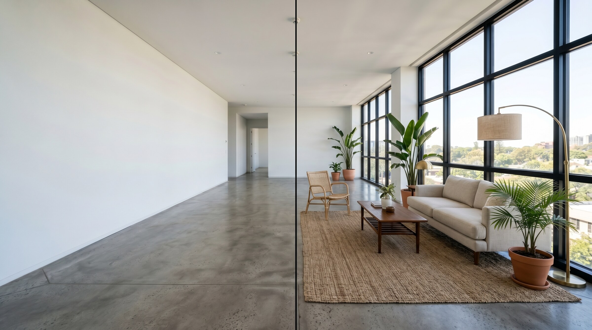 Empty room transformed into furnished interior