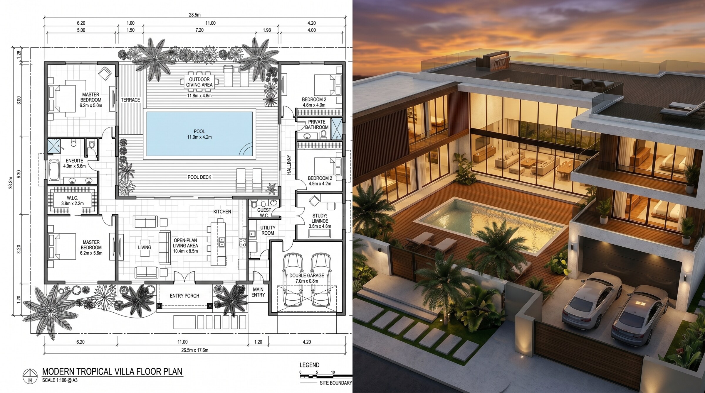 2D floor plan to 3D exterior visualization